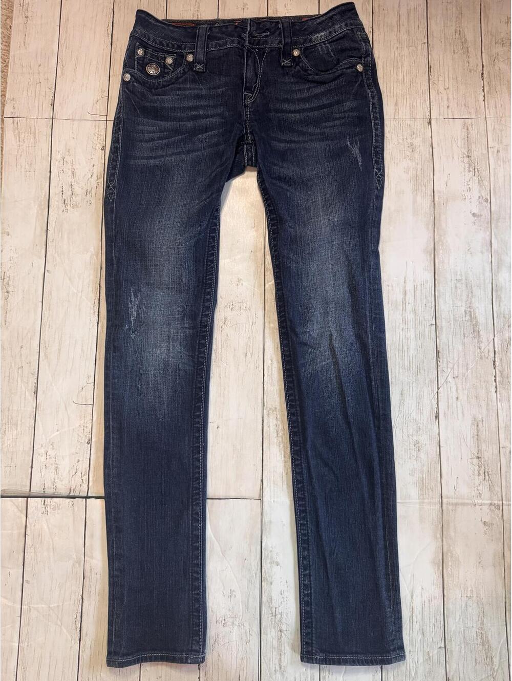Rock Revival Skinny Jeans Size 31 Dark Wash Flap Pocket Missing Front Button